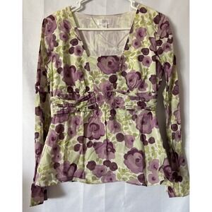 Ann Taylor Floral Babydoll TopY2K Boho Festival Ethereal Cotton Side Zip Lined 4